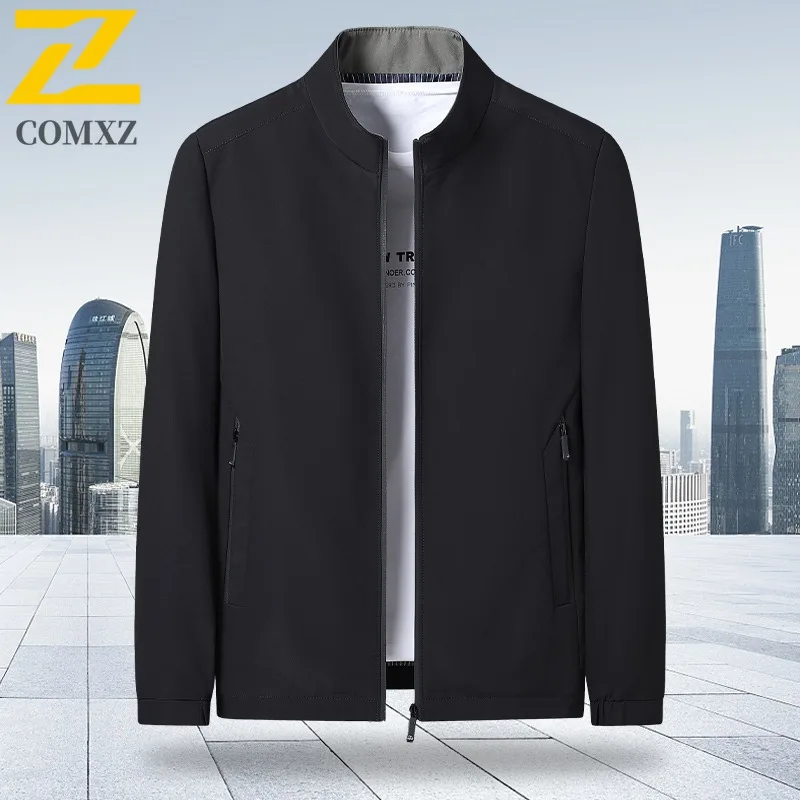 

COMXZ Classic Baseball Collar Men Jacket Outdoor Job Wind Resistant Motorcycle Coat Business Casual Cozy Light Autumn Outerwear