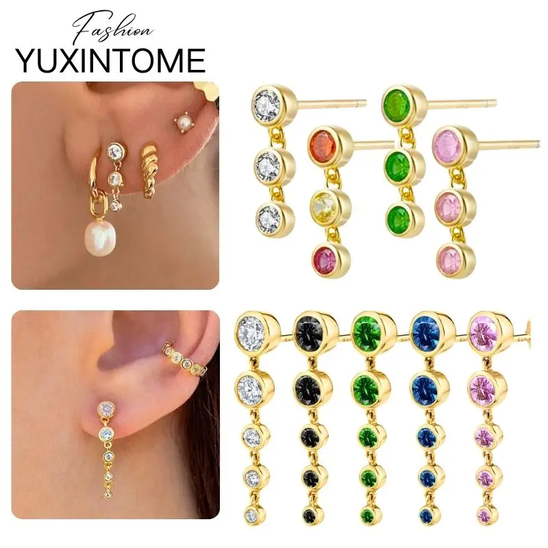 

925 Sterling Silver Needle Round Colorful Crystal Stud Earrings for Women Fashion Piercing Earrings Party Fine Jewelry Gifts