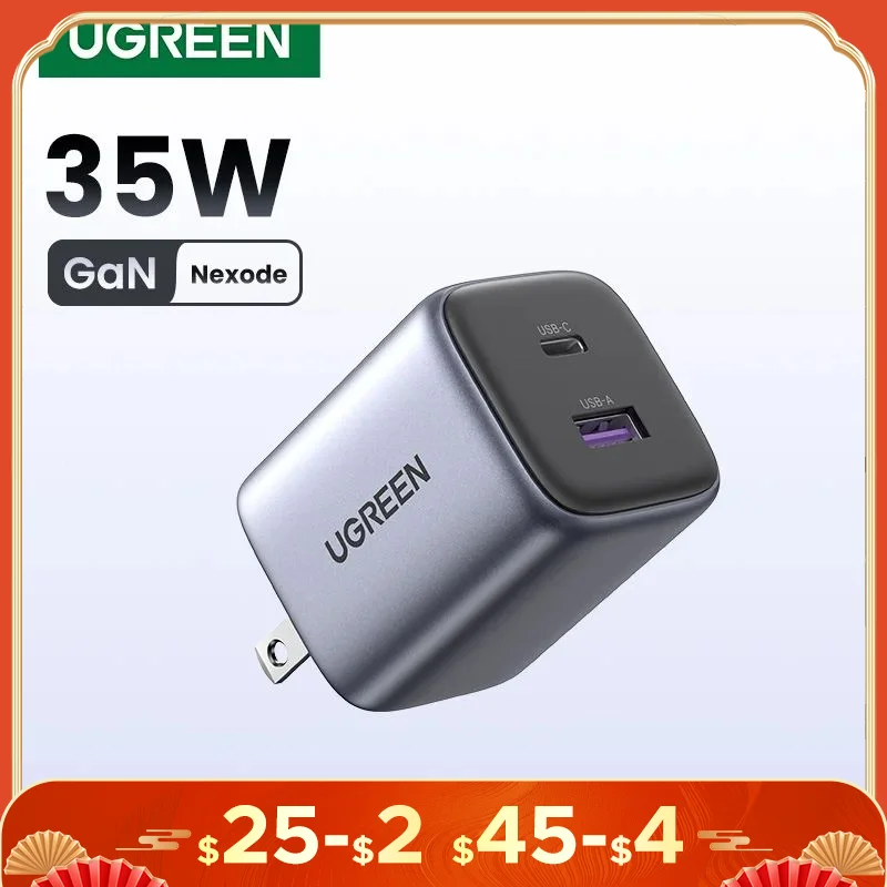 【US Plug】UGREEN GaN 35W Charger USB C Fast Charger PD3.0 QC3.0 Quick Charger For iPhone 15 14 13 Pro Samsung Xiaomi iPad Pro Air