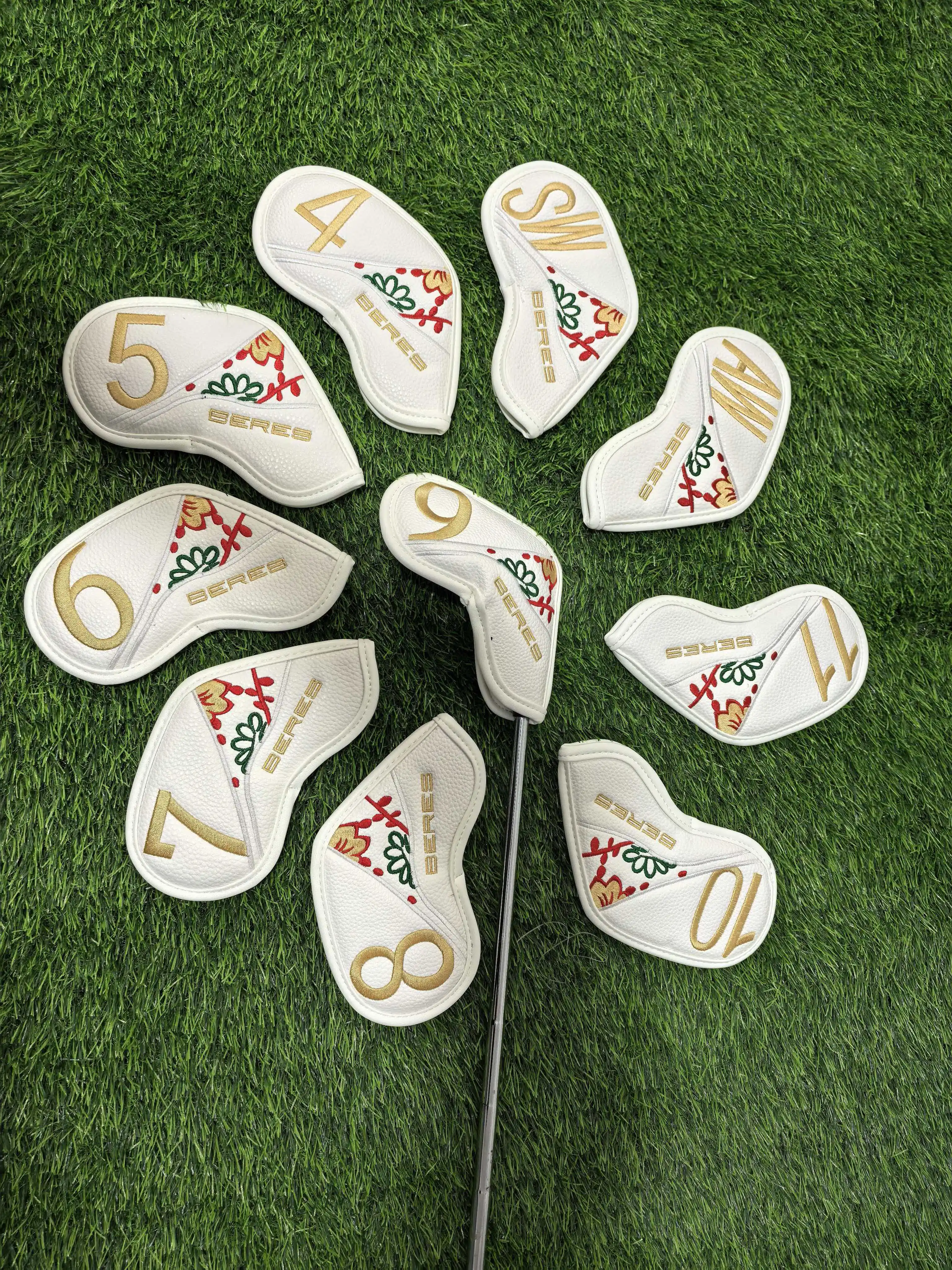 HONMA Golf Club Headcovers 1 3 5 Wood Straight Putter and Numbered Iron Cover Set Floral Embroidery Design