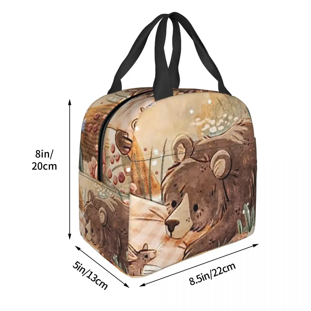 Bear And Mouse Cartoon Print Insulated Lunch Bag for Women Kids Leakproof Food Boxes Thermal Lunch Box Tote