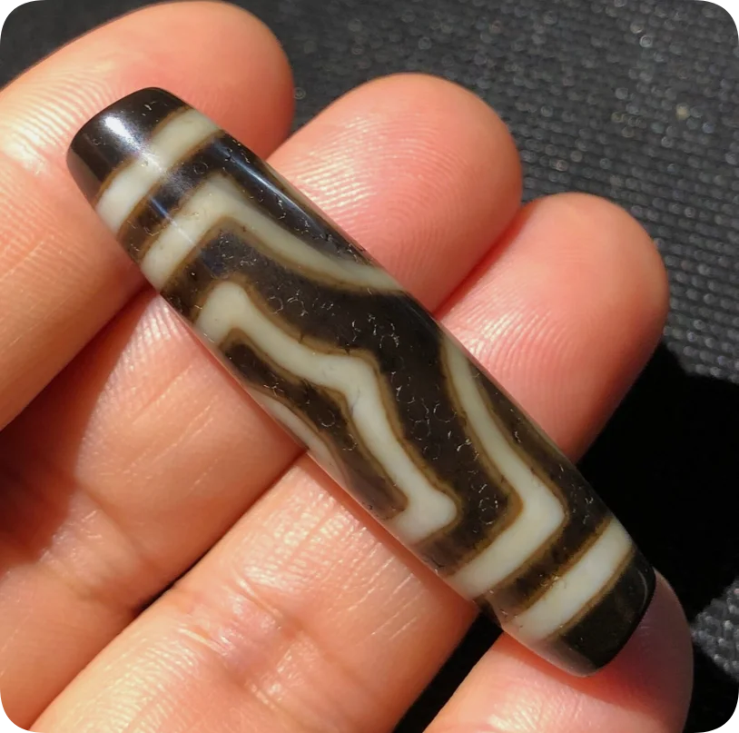 Rare Magic Tibetan Old Agate Ivory Color 3Eye Totem dZi Bead 12*46mm