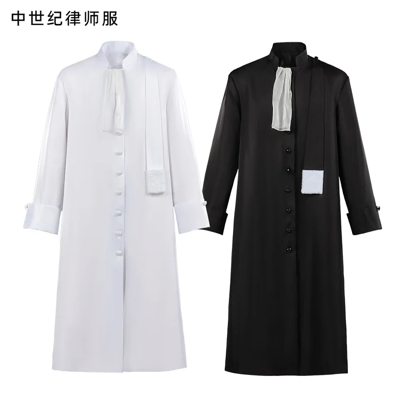 

Anime Barrister Robe Medieval Lawyer Costume with Pleated Jabot Collar Halloween Clergy Choir Robe Vintage Priest Cosplay Outfit