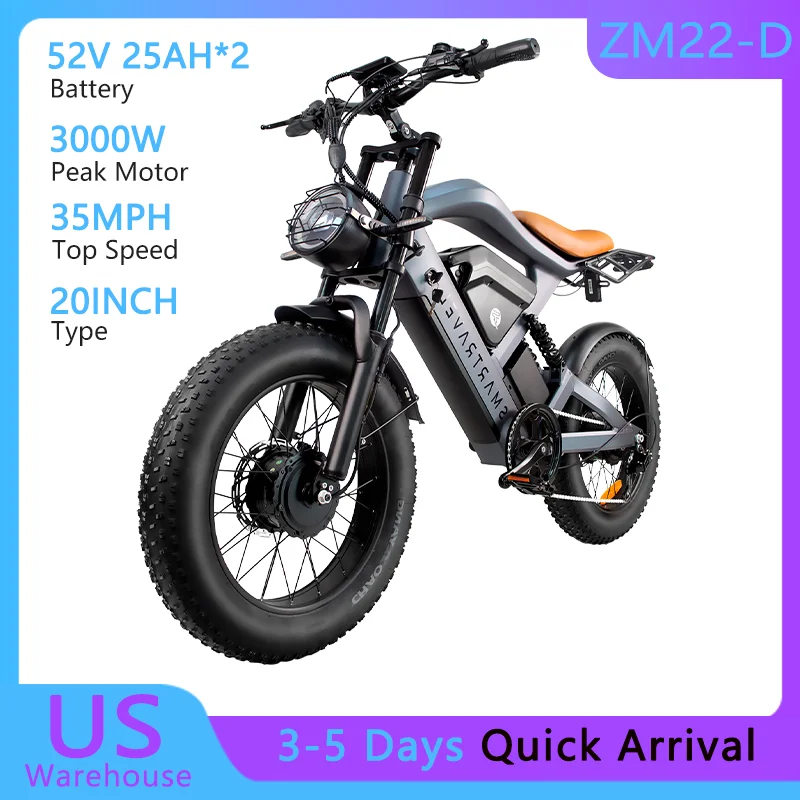 52V 25AH*2 Removable Battery 3000W Adult Electric Bike 35MPH 20Inch Electirc Bicycle 92 Miles Max Range Electric Mountain Bike