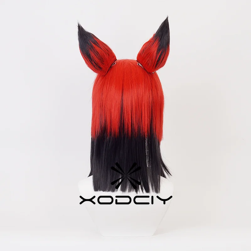 Alastor Cosplay Wig Red Black Heat Resistant Synthetic Hair Anime Cosplay Wigs with Ears + Wig Cap