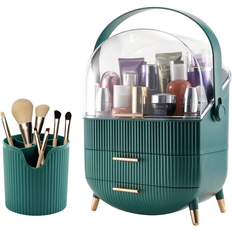 

Organizer,Cosmetics Display Case With 2-Layer Storage Box,Waterproof And Dustproof,Skincare Storage Box (Green A)