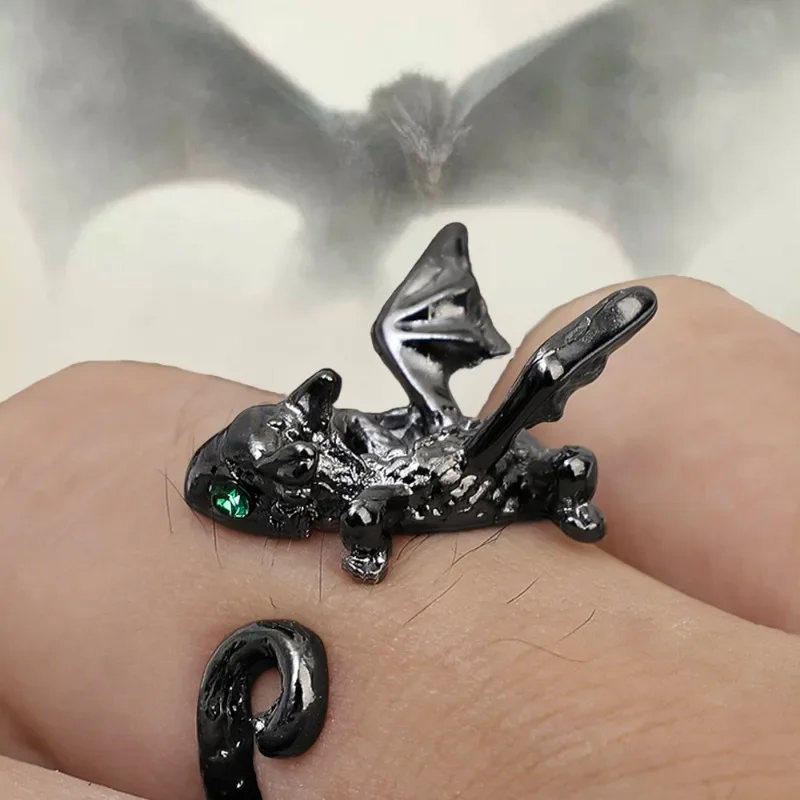 1/2Pcs Dragon Rings for Men Women Vintage Silver Color Animal Metal Punk Fashion Opening Finger Ring Jewelry Accessories Gifts