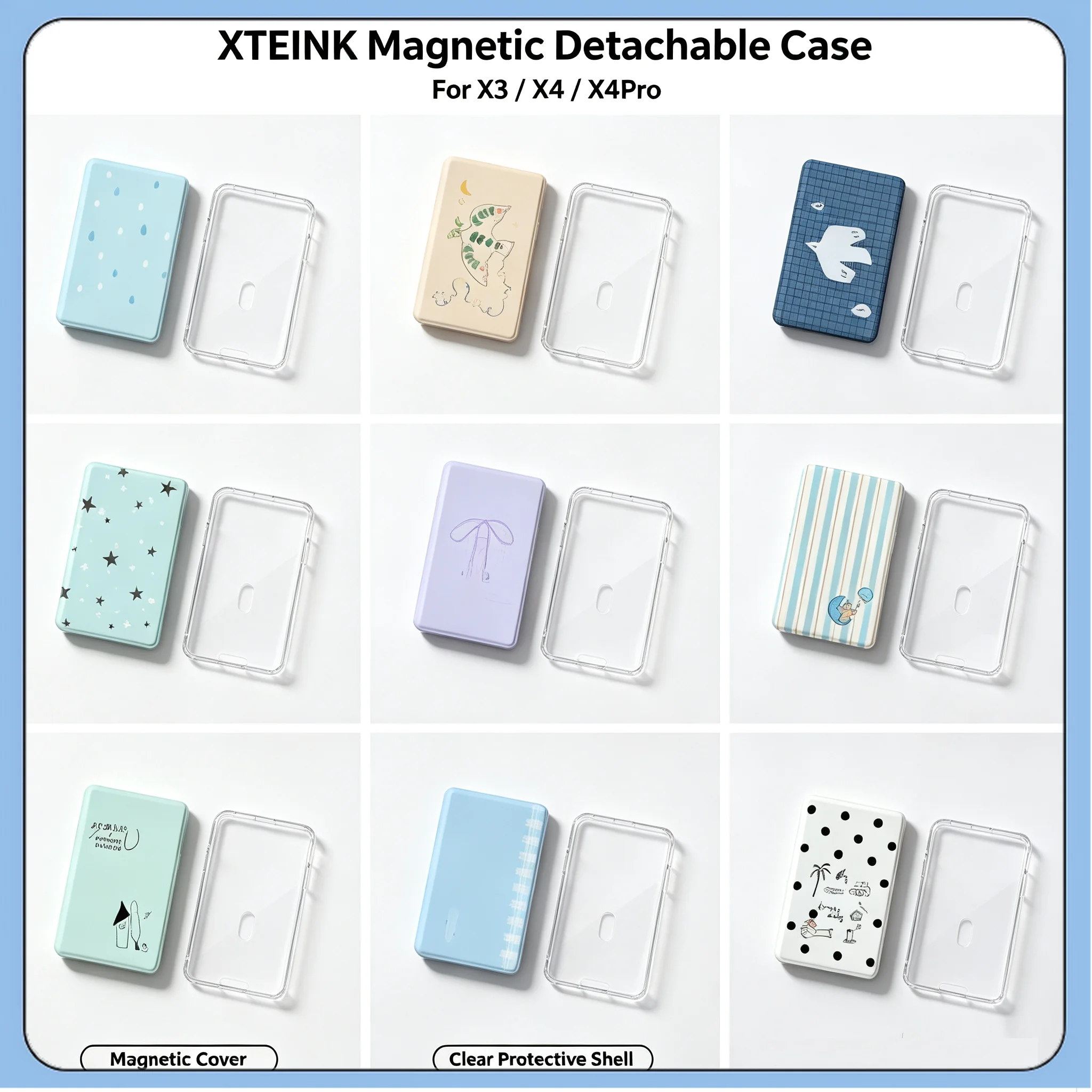For XTEINK X3 / X4 / X4Pro E-Ink Reader 2-in-1 Magnetic Detachable Protective Clear Case Shockproof Transparent E-Paper Cover