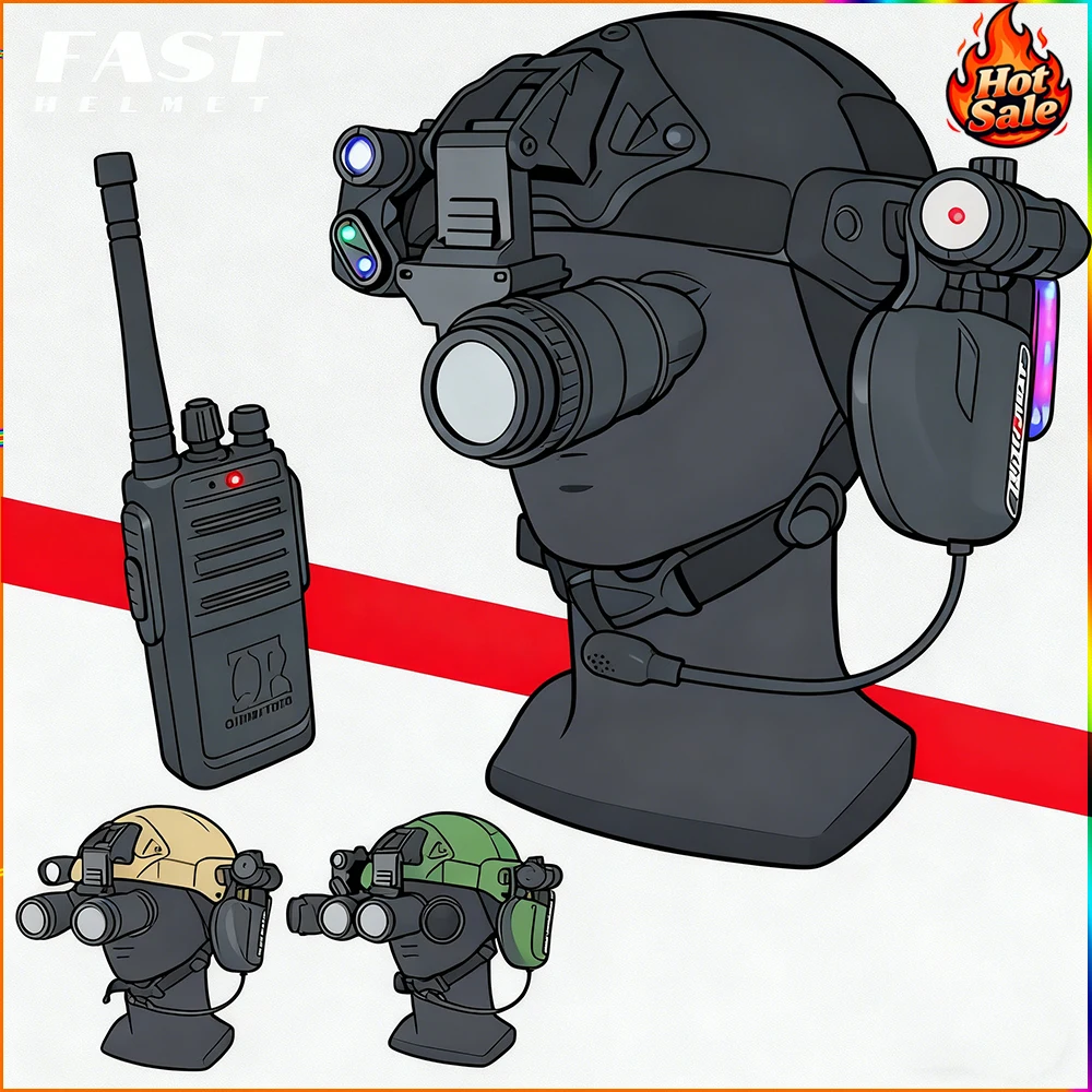 

FANDAO Kids Tactical Helmet Headset with Two Way Radio Outdoor Rail Mounted Communication System Airsoft Military Adventure Gear