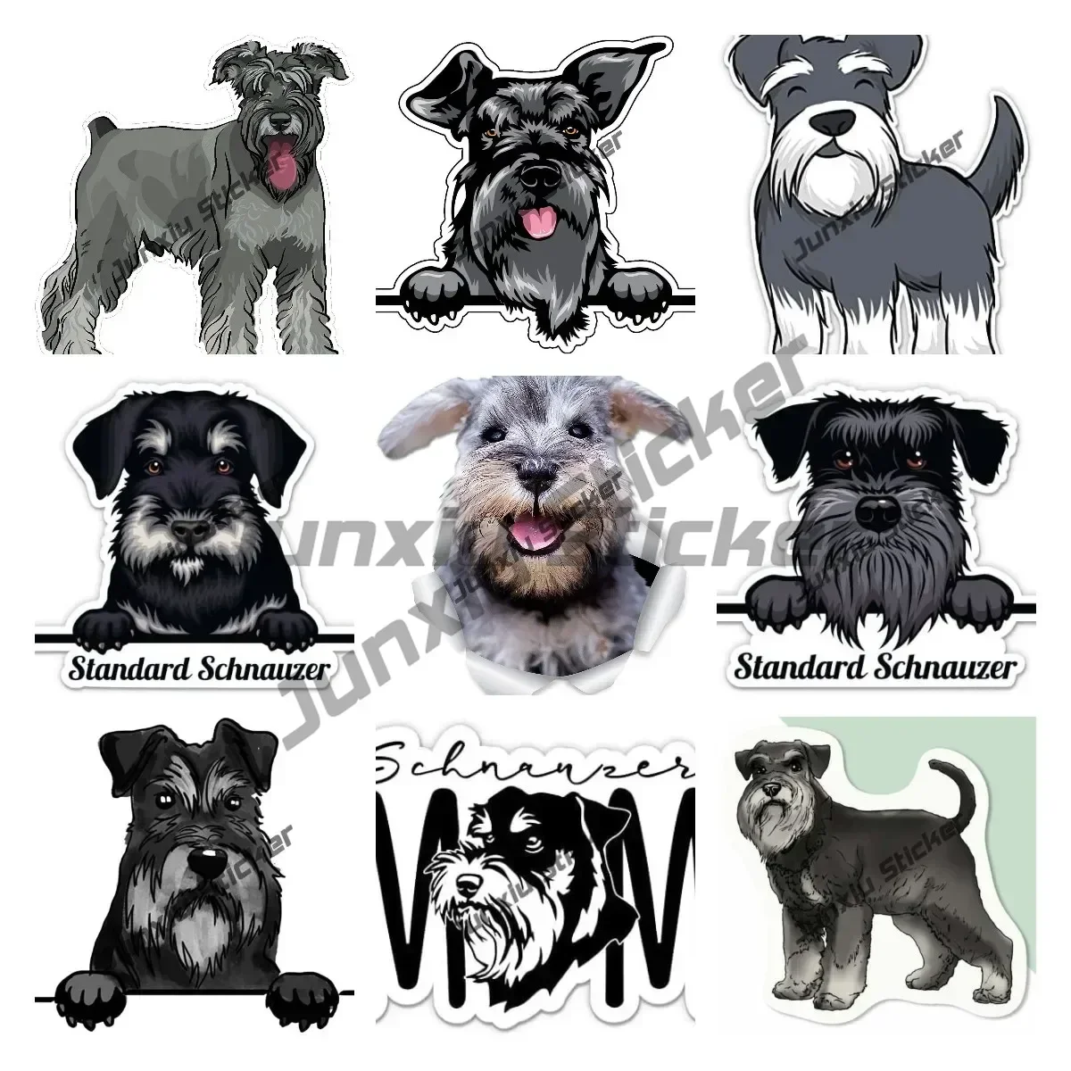 

Cartoon Schnauzer Dog Sticker Smiling Schnauzer Reflective-silver Vinyl Decal Windshield Decoration Car Camper Accessories