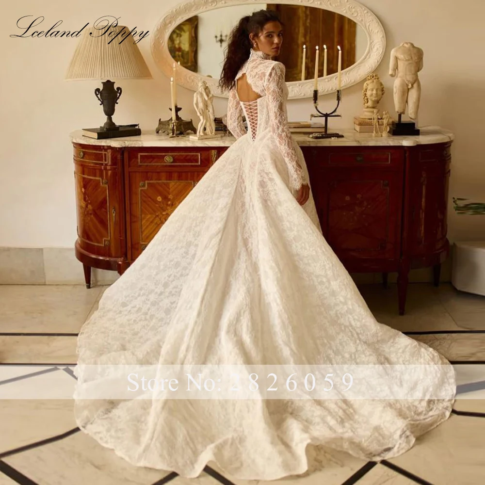 Lceland Poppy Customized Strapless A Line Lace Wedding Dresses Floor Length Illusion Bridal Gowns with Lace Jacket