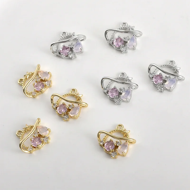 14k Real Gold Color Retention Sweet Pink Zirconium Planet Hollow Pendant DIY Handmade Bracelet Necklace Earrings Accessories