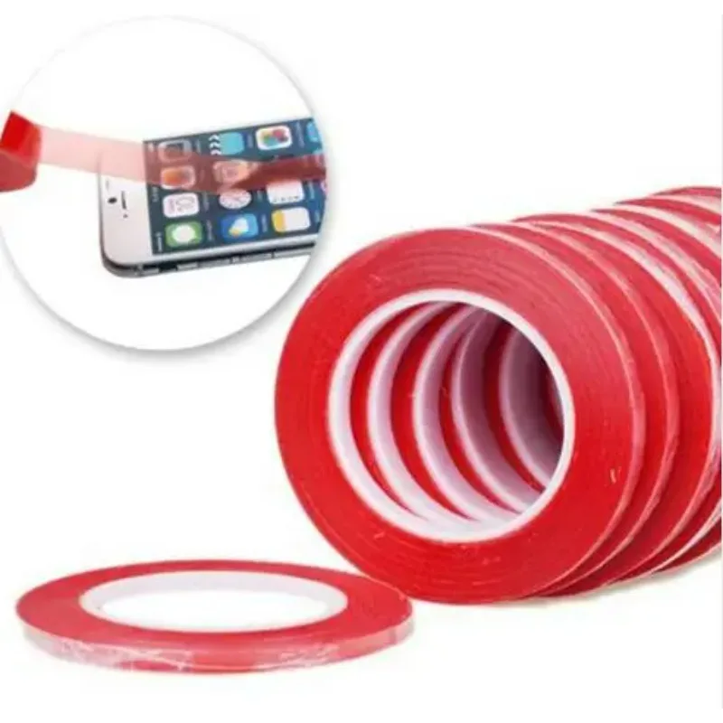 5mm*25m Red Double Sided Tape Plastic Adhesive Sticky Glue for PC Cellphone LCD Screen Super Strong Stickiness Repair Ultra Thin