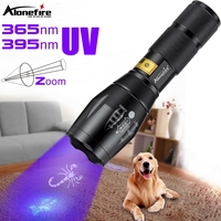 Zoom UV LED Flashlight 365nm 395nm Invisible Ink Marker Cat Dog Urine Tinea Ore Money Scorpion Fluorescence Light Use AAA 18650