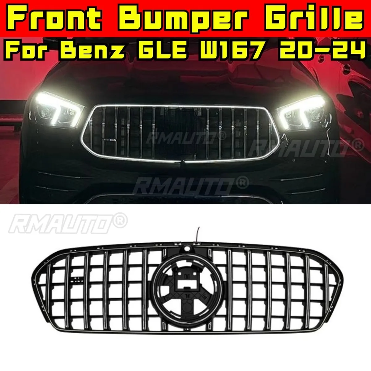 

Car LED Bumper Grill Decorative Racing Grille Body Kit Front Bumper Grill For Mercedes Benz GLE W167 2020-2024 Exterior Part