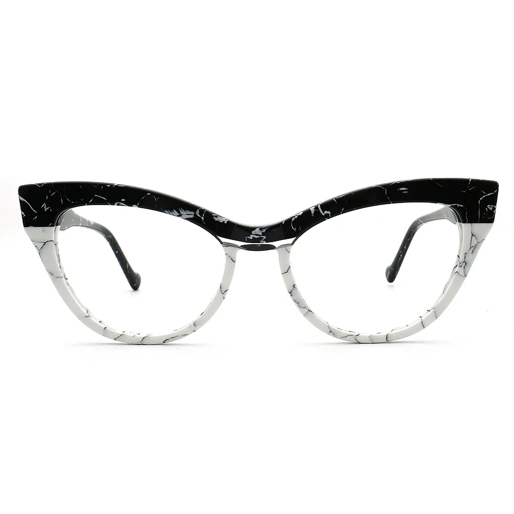 Modern Womens Cat Eye Glasses Frames for Female Optical Eyeglasses Fashion Two Tone Prescription Eyewear Retro Myopia Spectacles