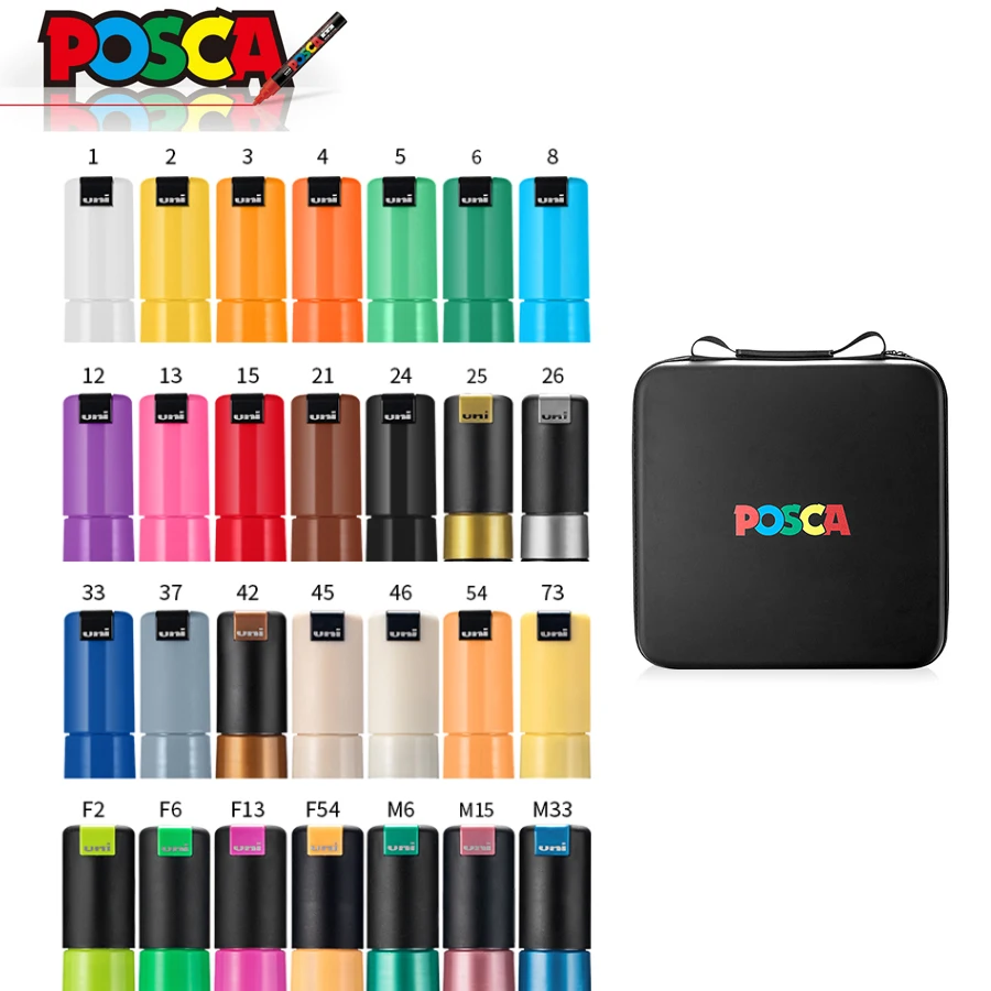 Uni POSCA Marking Pen Set 36/48/72 Hole Slots Zipper Storage Bag  PC-1M/3M/5M/8K/17k Mixed Set Student Painting Art Supplies