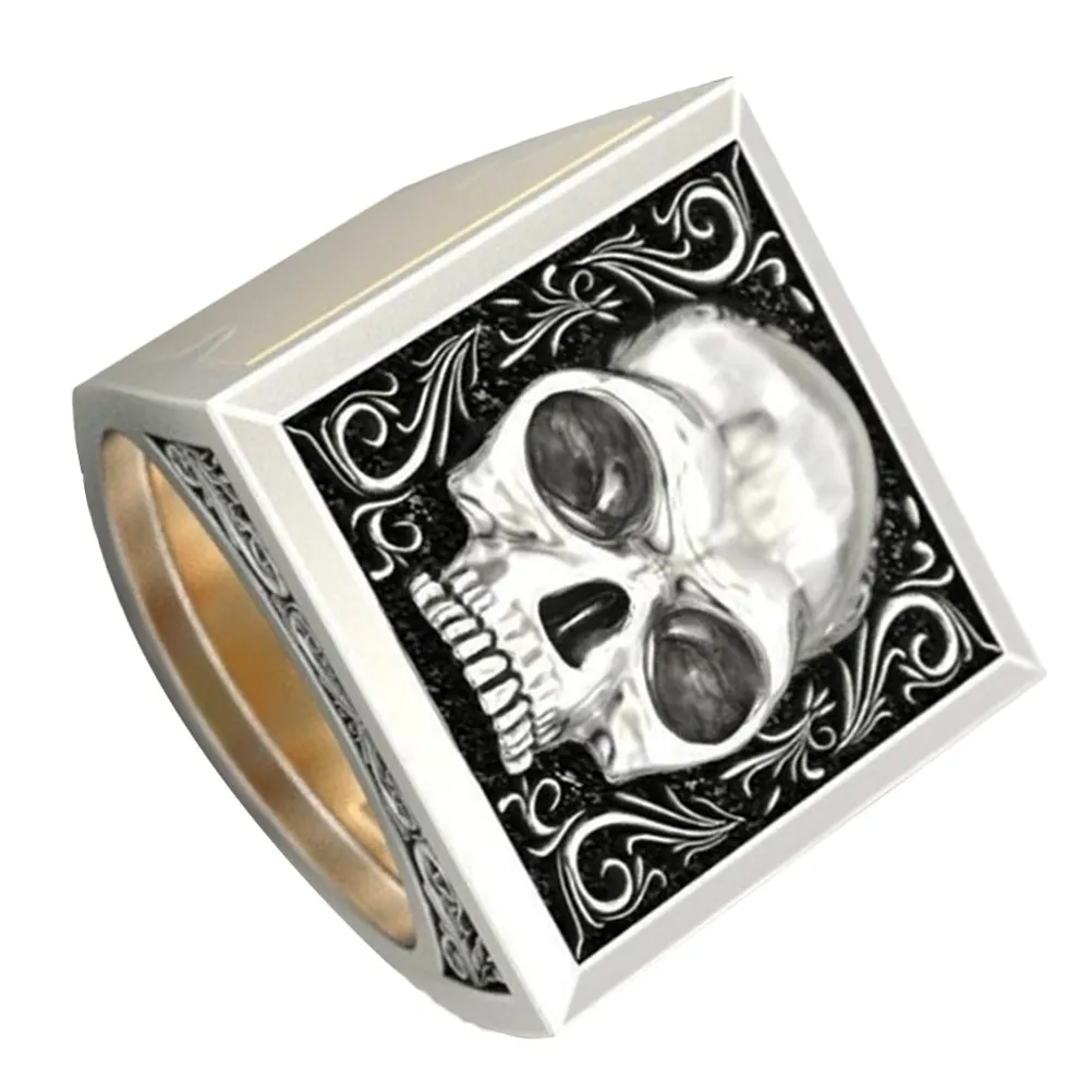 Skull Ring Punk Jewelry Vintage Carved Band Secret Compartment Retro Style Unique Gift for Men Compartment Ring
