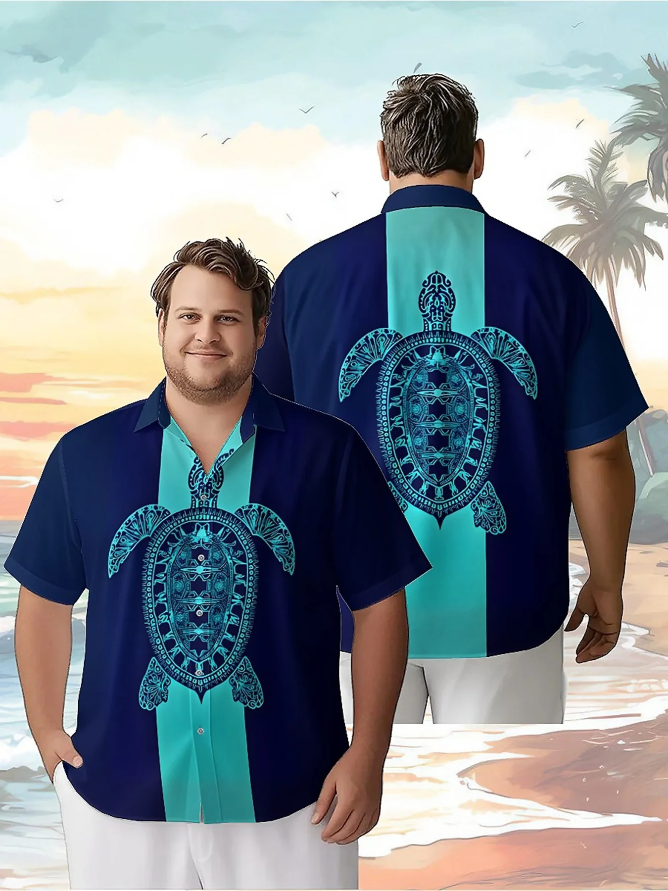 

Men's Plus Size Hawaiian Shirts Deep Sea Turtle Tattoo Art Pattern, Summer Casual Tops, Suitable for Outdoor Party, Streetwear