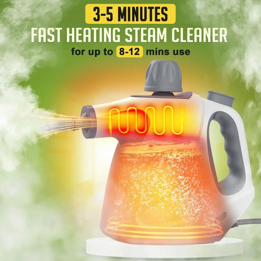 Handheld Steam Cleaner with 11Pieces Accessories, 15.2OZ All Natural Pressurized Steamer for Cleaning, Multipurpose Steam Cleane