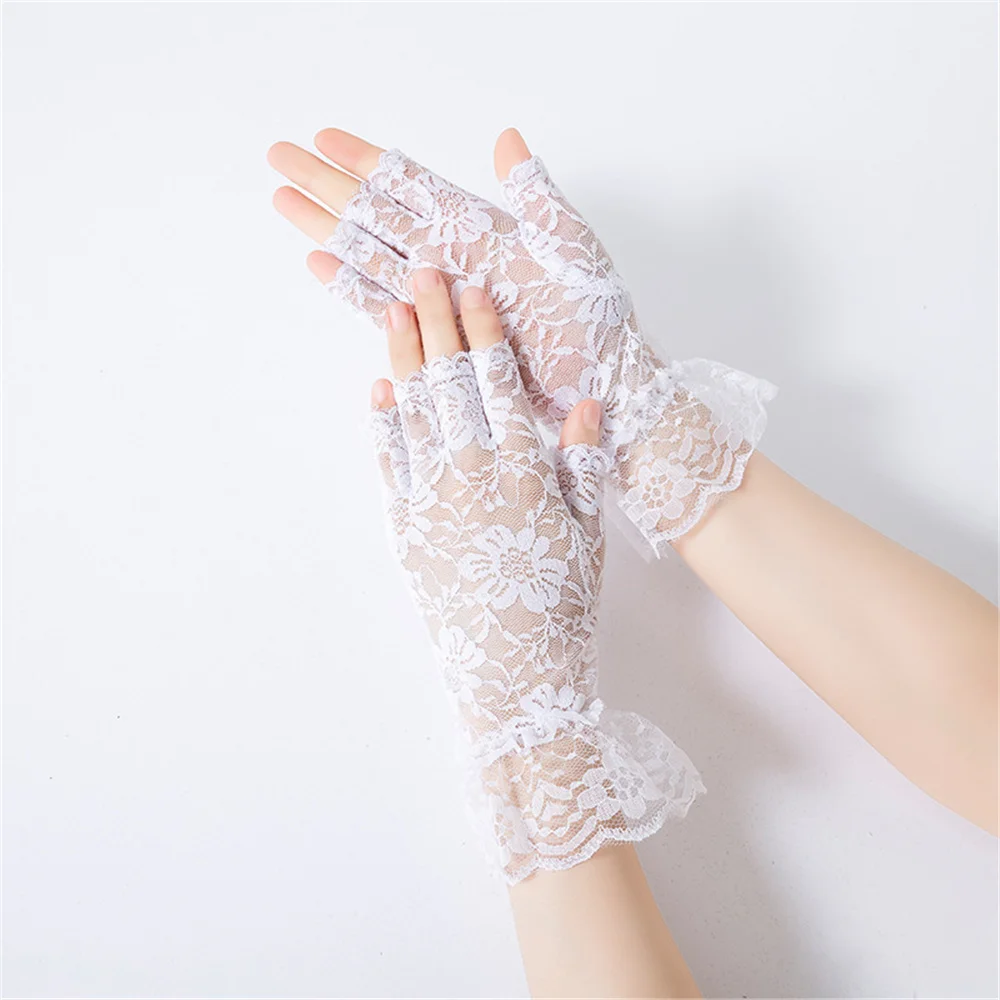 Fashion Sexy Lace Gloves Women Fingerless Sunscreen Short Gloves Car Driving Gloves Summer Mittens Motorcycle Accessories 2022