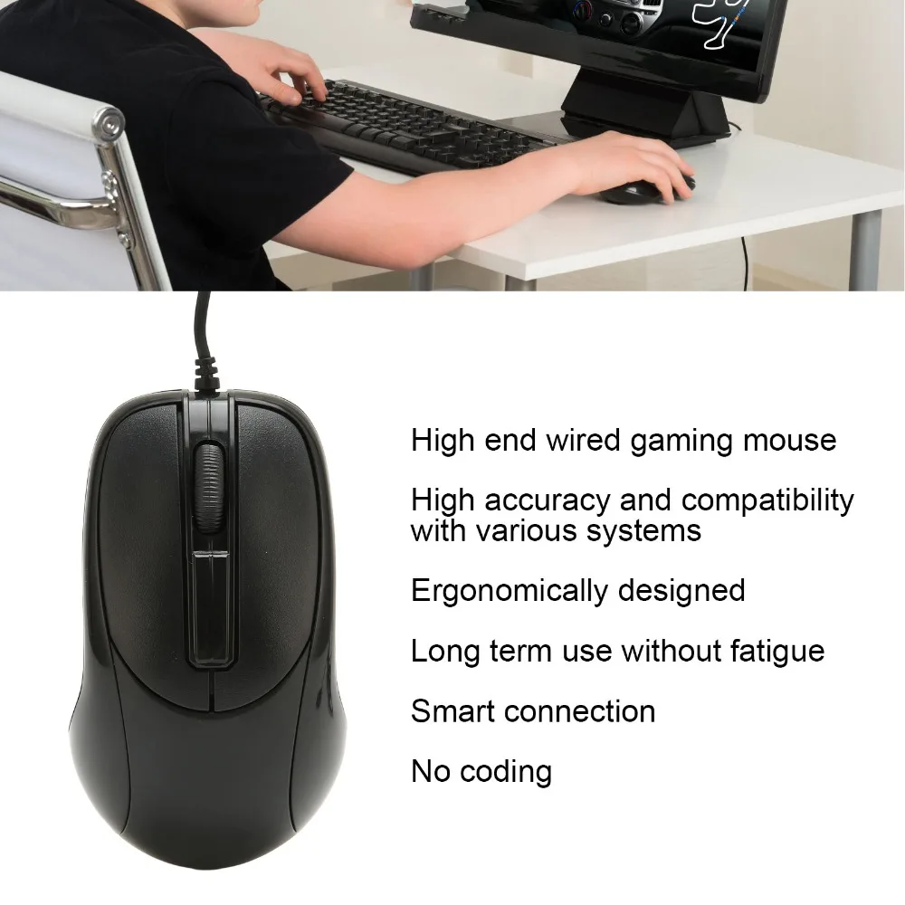 Responsive 3 Buttons Wired for PS2 Optical Mouse Portable Black Gaming Mouse Ergonomic Mouse Gaming