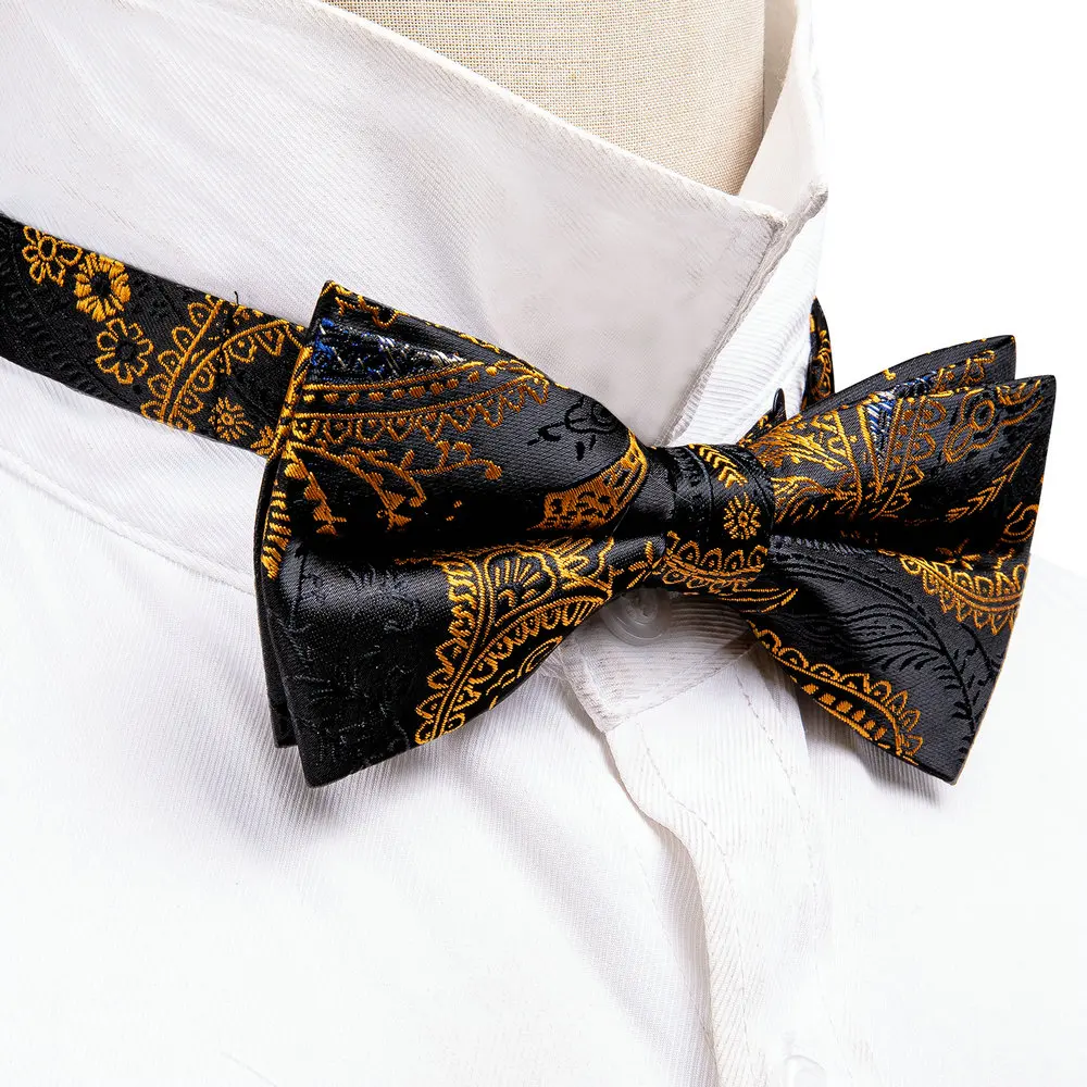 Barry.Wang papillon da uomo in seta nero oro blu rosso verde Jacquard Paisley floreale Pre-legato papillon polsini Hanky Set Wedding Business