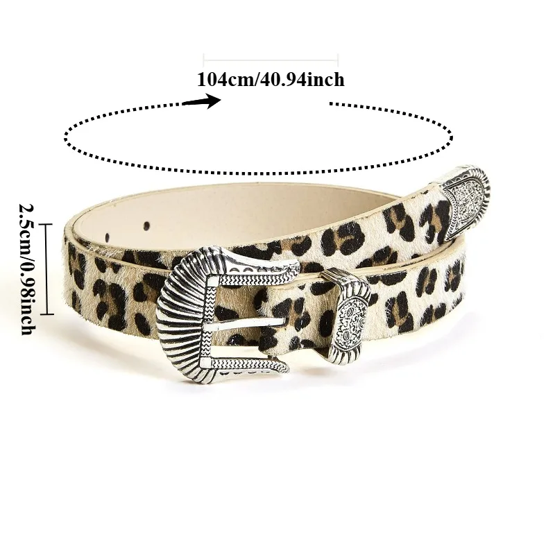 European  American Fashion Retro Embossed Faux Horsehair Leopard-Print Belt  Stylish Dopamine-Inspired Women’s Belts