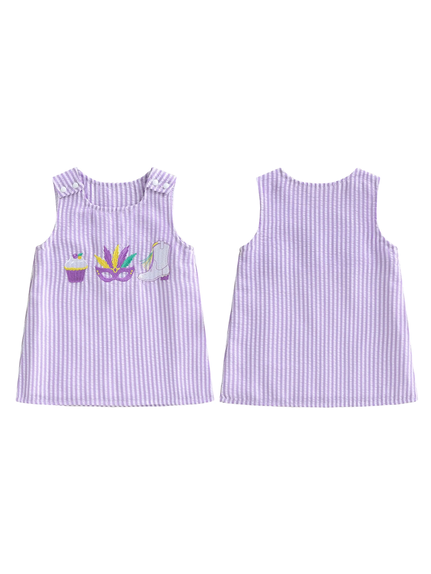 زي كرنفال رائع للفتيات الرضع، فستان مخطط أنيق بدون أكمام مع قناع مطابق #2