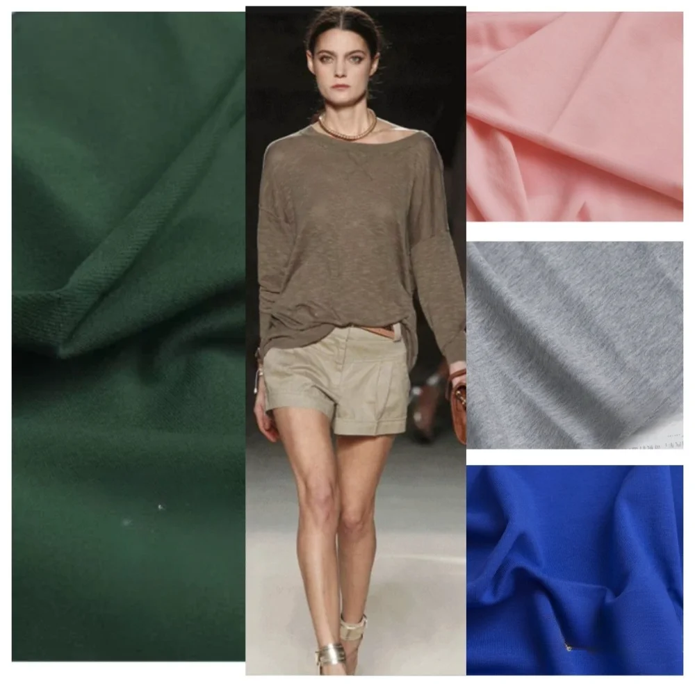 Pure Cotton Elastic Knitted Fabric Summer Clothing T-shirt Base Shirt High Solid Color Cloth for Diy Sewing By The Meter