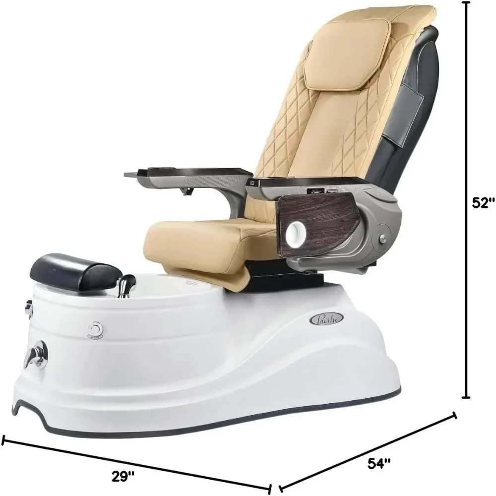 Pedicure Chair.Pacific GT Pedicure Spa Chair For Professional Salons & Spas, Shiatsu Massage Chair, LED Light In Bowl, Whi