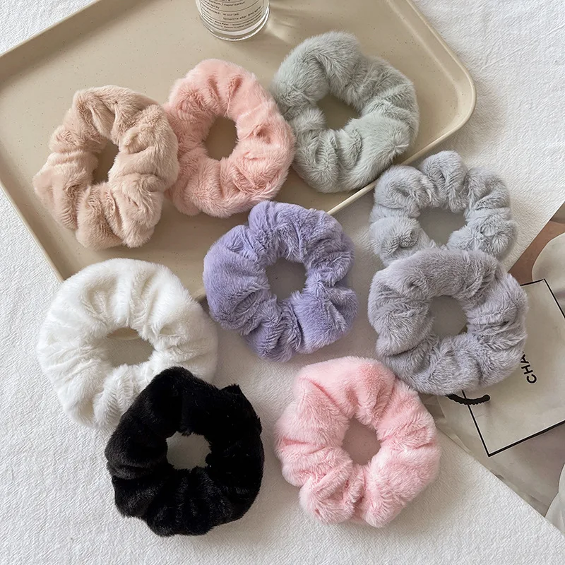 Winter Warm Soft Scrunchie Vintage  Plush  Elastic Hair Band Tie Multicolor Big  Rubber Hair Loop  Women Hair Accessories