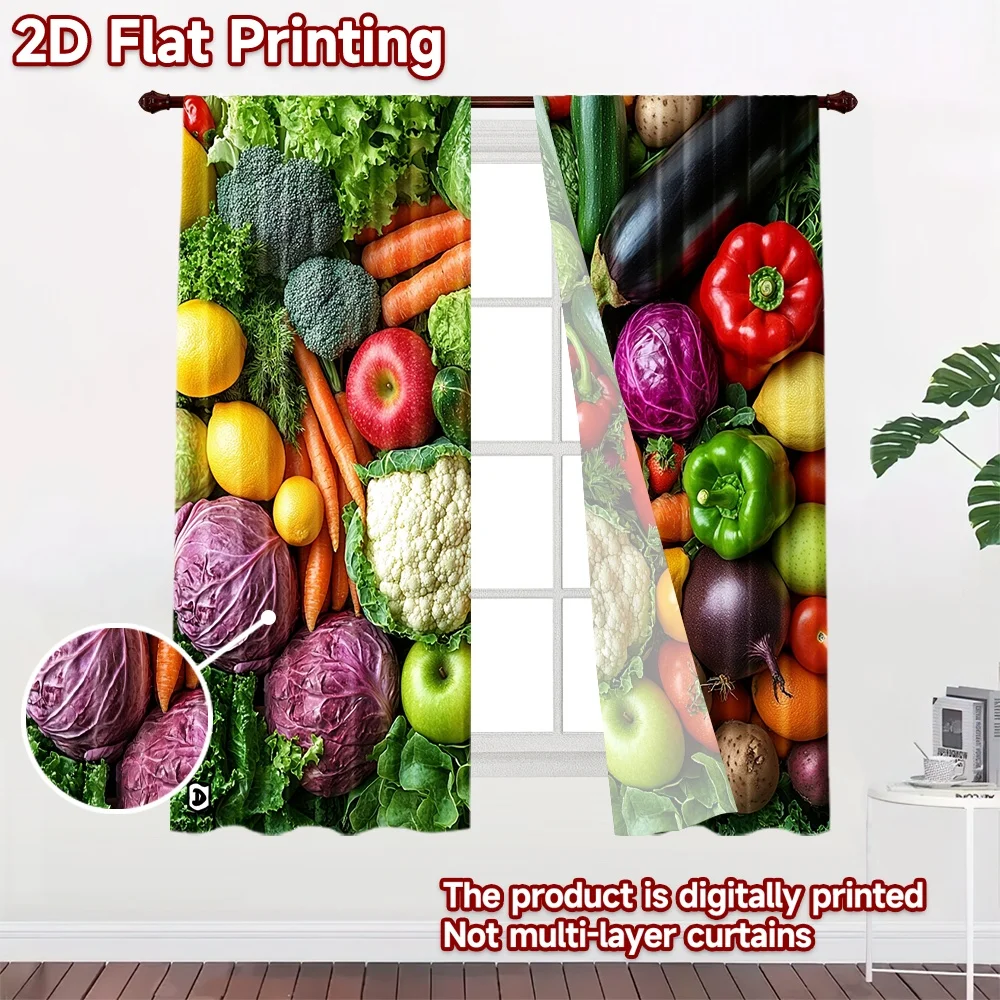 2D flat 2pcs Curtain Country Style Fresh Fruits and Vegetables Digitally printed polyester, colorfast Festive Holiday Perfect