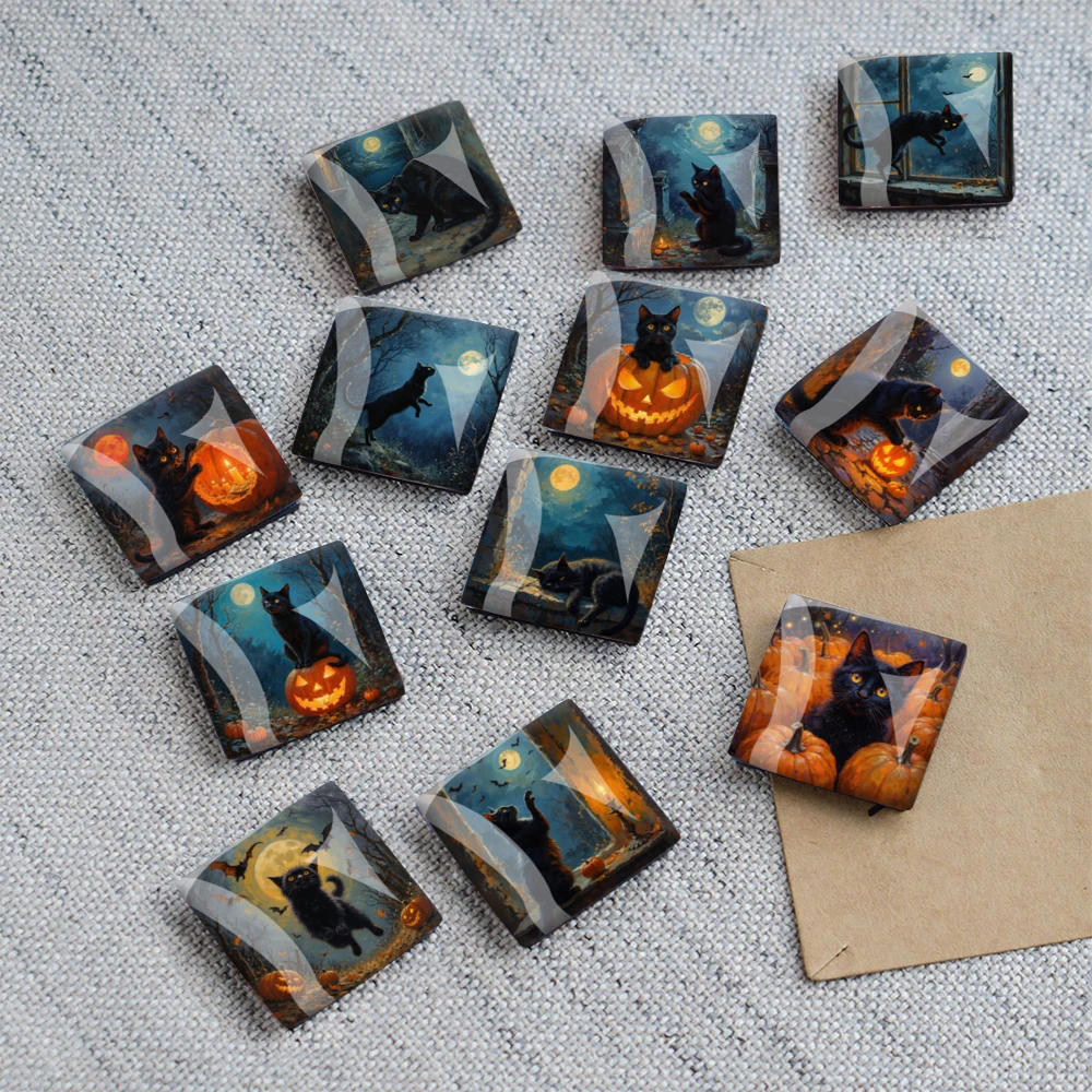 1PC 30MM Mini Square Refrigerator Magnetic Holder Cat Pattern Stickers Glass Dome Decor for Gifting