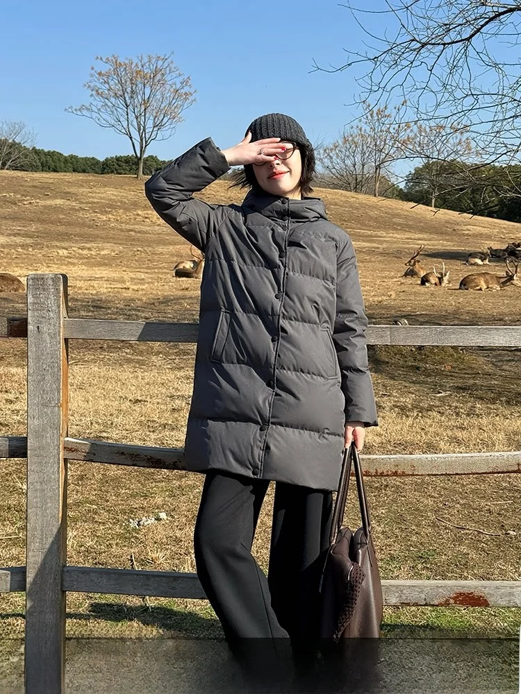 

Женская теплая куртка Bebe Home с капюшоном, наполненная белым гусиным пухом, удлиненная, повседневная, из полиэфирного волокна