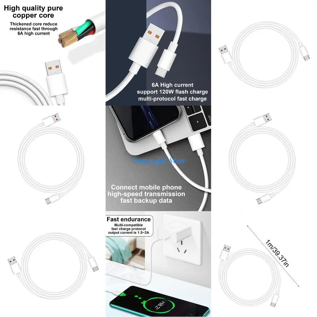 

C7AB 120W USB Type C Cable for P50 P40 Super 6A Fast Charging USB C Data Cable Wire