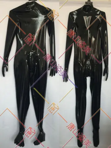 Black men latex catsuit with toes gloves zip hidden two sheath custom made