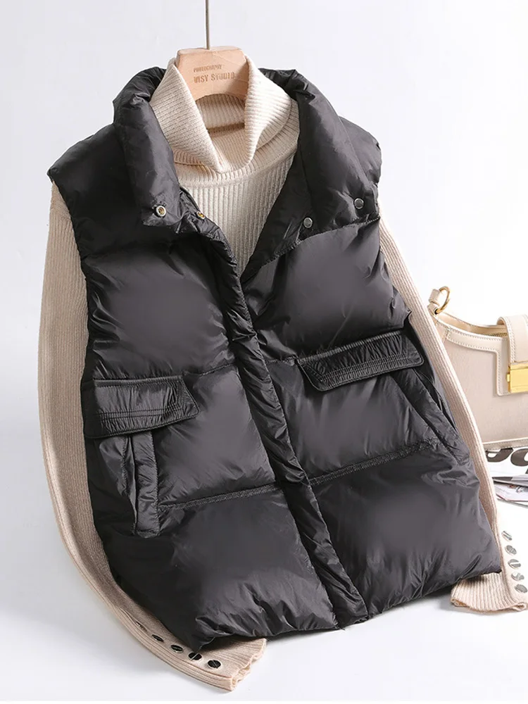 SEDUTMO Winter Ultra Light Thin Duck Down Jacket Women Quilted Short Warm Basic Vest Casual Pocket Waistcoat ED1873