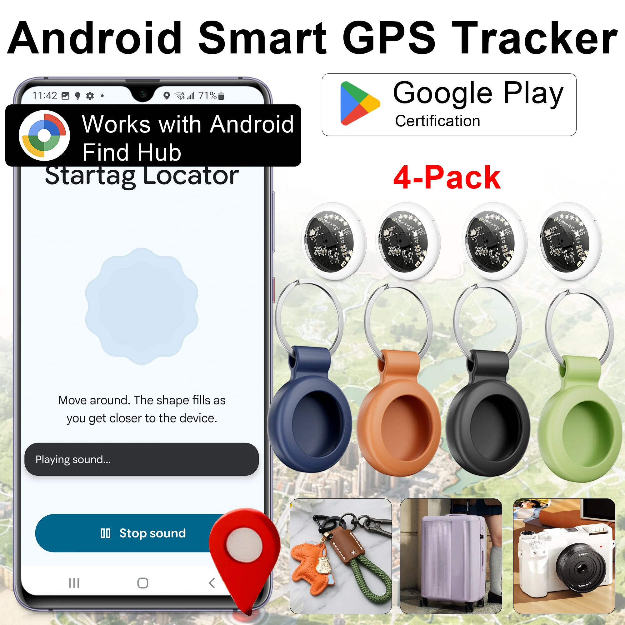1/2/4Pack Bluetooth Key Finder Works with Google Find Hub Android Tracker Share Ownership Anti Lost Tag for Wallet Backpack Pet
