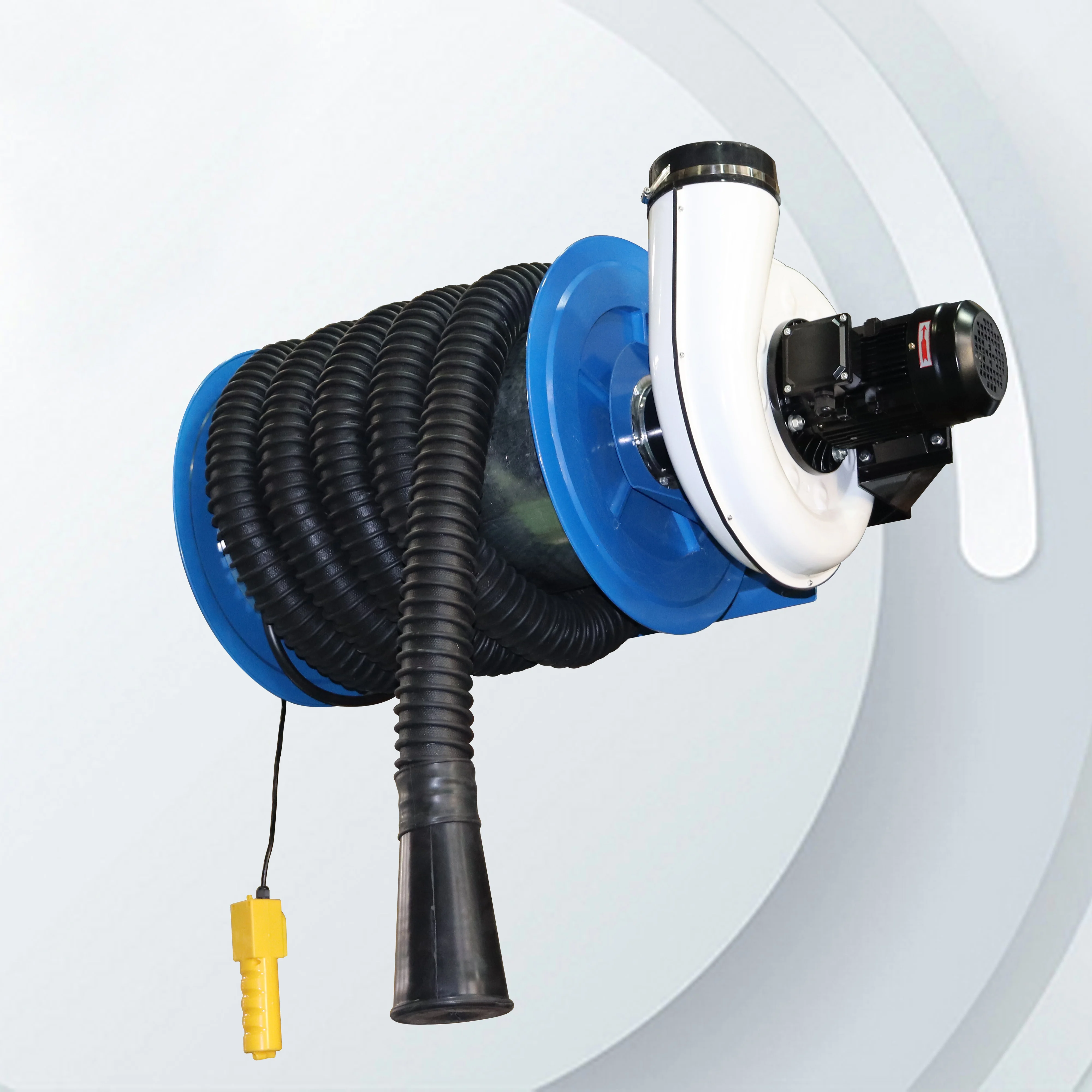 CE Certified 127Mm 8M 0.75Kw Electric Exhaust Hose Reel With Fan Professional Auto Repair Garage Equipment