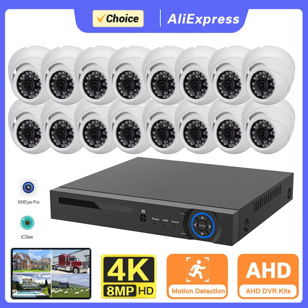 

4K H.265 16CH AHD DVR Video Surveillance System IR-CUT Indoor Outdoor Waterproof 8MP CCTV Camera P2P Security Surveillance Set