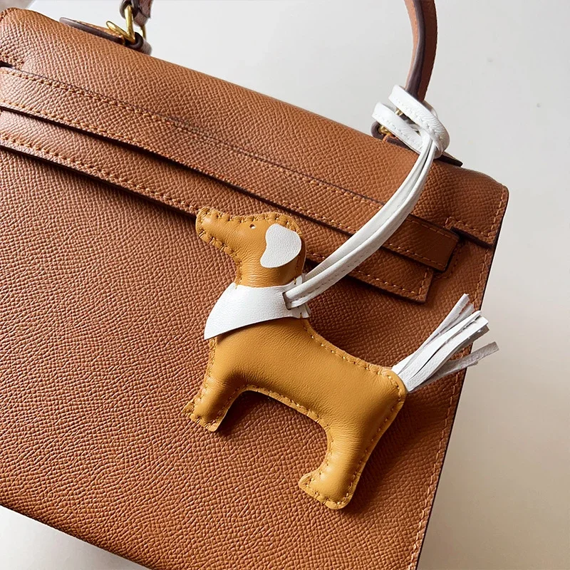 Genuine Leather High Quality Puppy Bag Pendant Sheepskin Hand-sewn Creative Cute Dog Pendant Car Rearview Mirror Pendant Bags