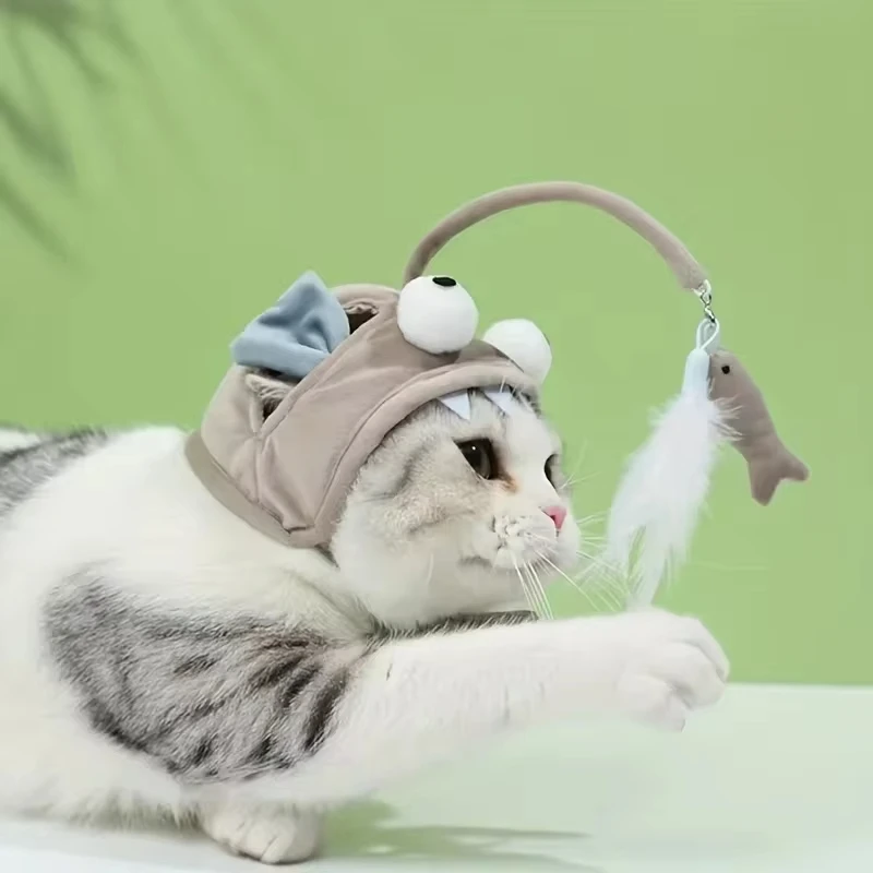 Cat Toys Self-Hilarious Relief Kitten Teasing Cat Supplies Hat Cat Teasing Stick Hood Long Rod Bite Resistant Feathers