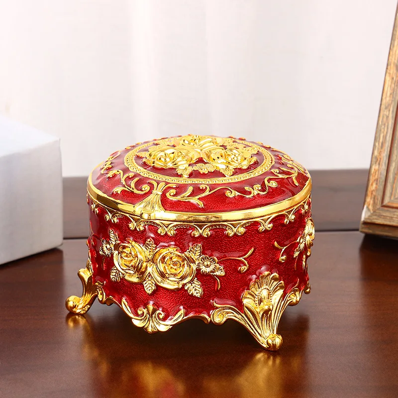 

European style rose jewelry box, high-end creative retro personalized home enamel color dressing table, metal storage box