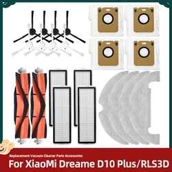 For XiaoMi Dreame Bot D10 Plus RLS3D Robot Vacuum Cleaner Replacement Parts Main / Side Brush Hepa Filter Mop Cloth Dust Bag