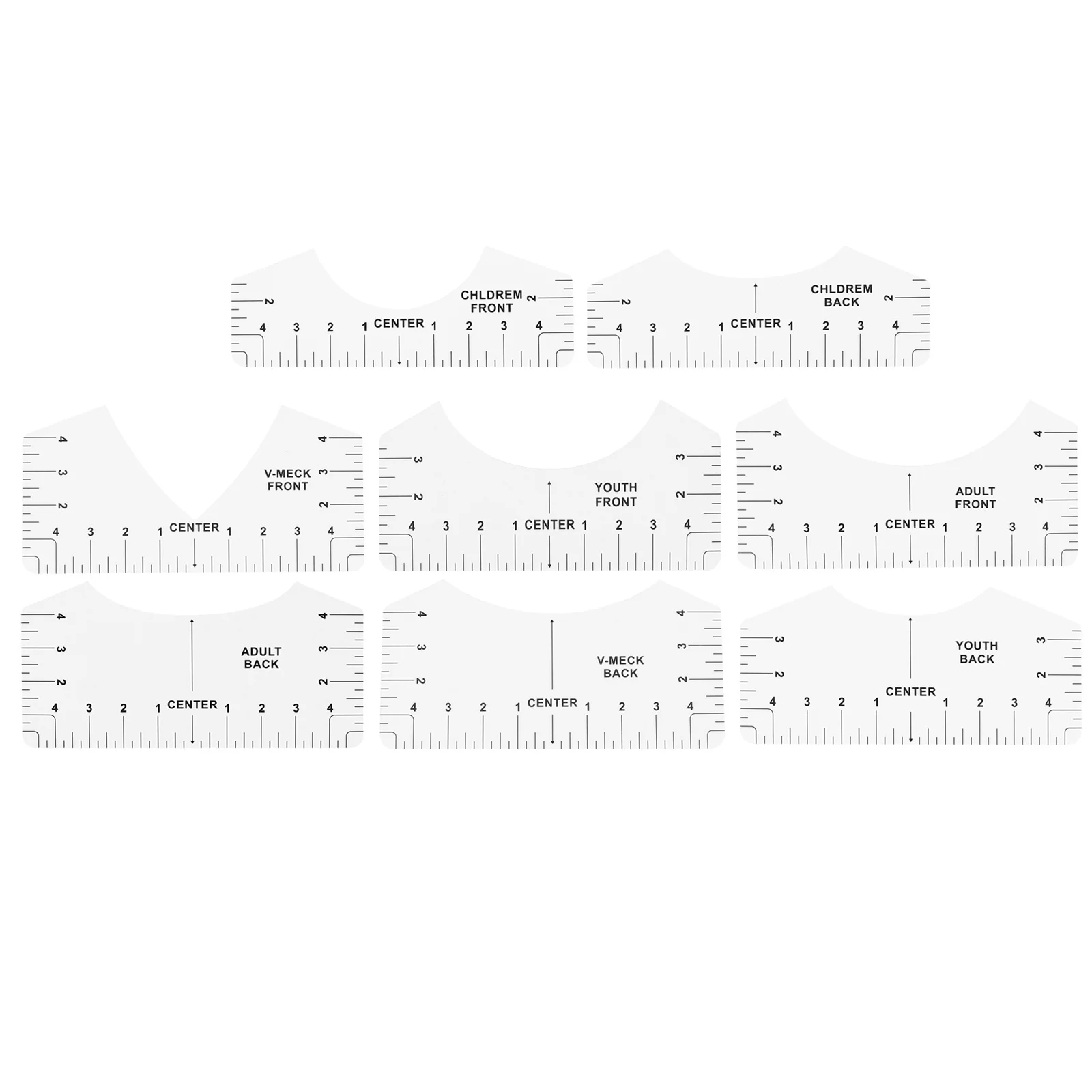 8 قطعة دليل تي شيرت حاكم جولة الرقبة حجم الرسم البياني أداة قياس مع علامات واضحة لمحاذاة مثالية المحمولة قوي