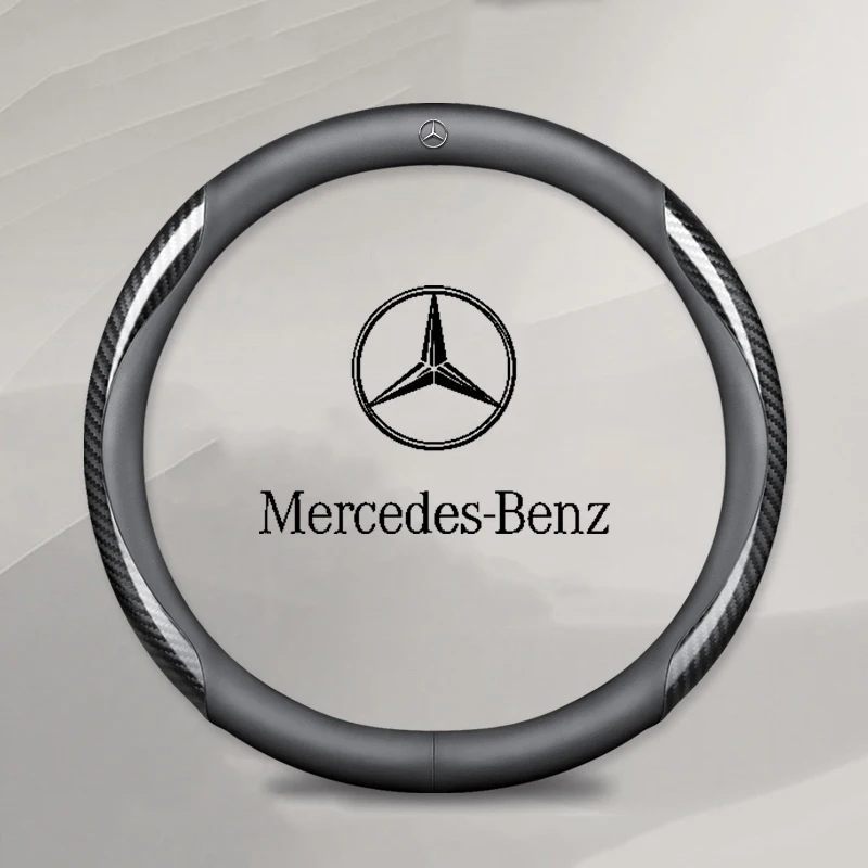 Para mercedes benz w203 w204 w205 w206 w176 w177 w212 w213 x156 x253 w117 w118 textura de fibra carbono logotipo do carro capa volante