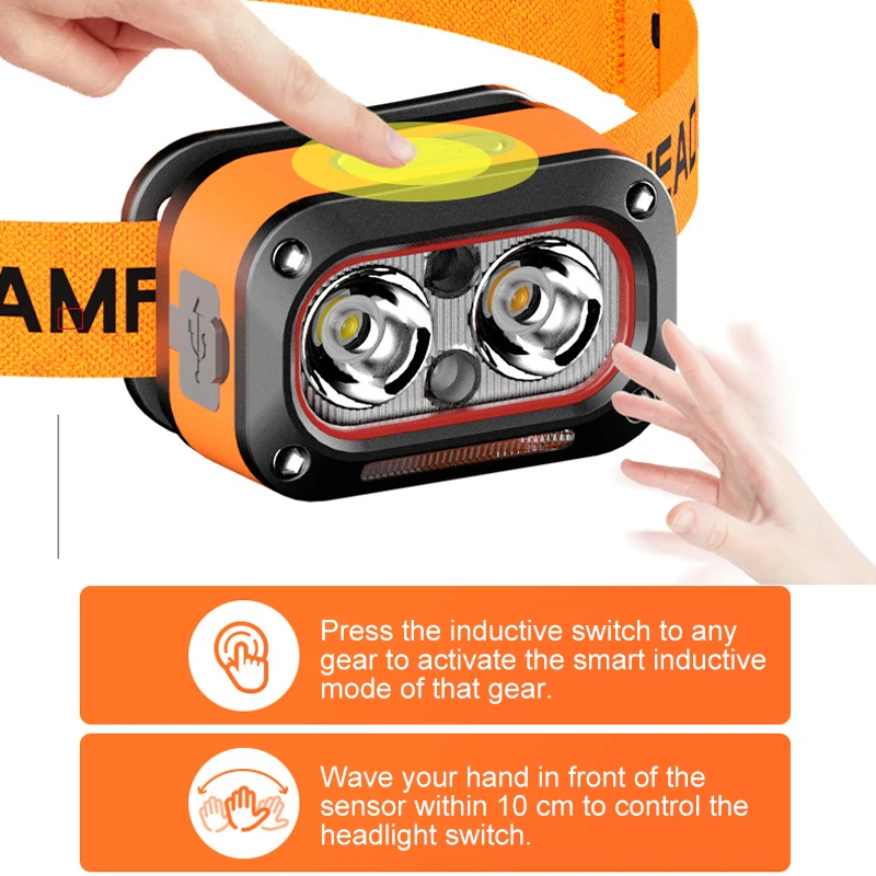 كشاف أمامي LED قابل لإعادة الشحن، مصباح أمامي فائق السطوع مع 5 أوضاع، شحن USB، 60 ° قابل للتعديل، تدوم طويلاً للتخييم والجري #4