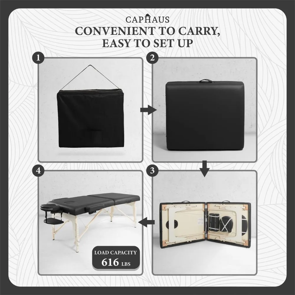 เตียงนวดพับได้ CAPHAUS พรีเมียม ขนาด 84 นิ้ว ปรับระดับความสูงได้ เหมาะสำหรับร้านเสริมสวยและทำทรีทเมนต์ผิวหน้า ทำจากไม้