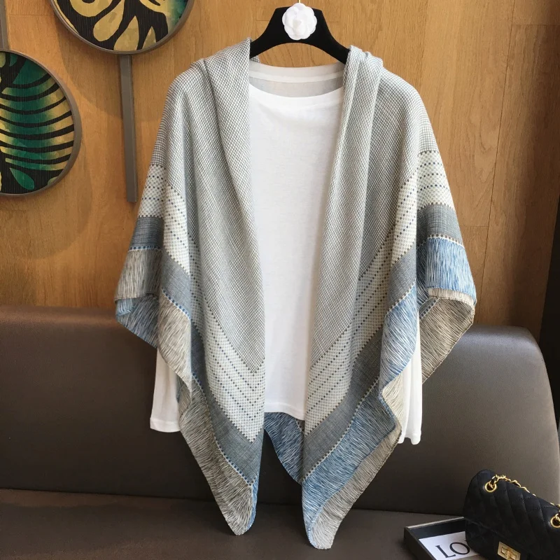 

Retro Artistic Style Versatile Travel Photography Sun Protection Sunshade Linen Shawl Dual-Use Large Square Scarf Silk Scarf